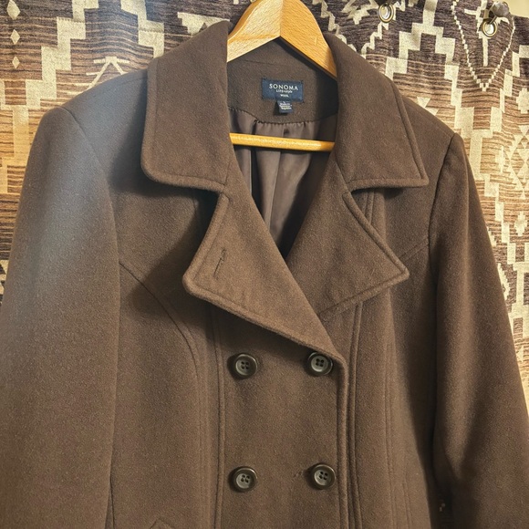 Women’s Sonoma Brown Wool Button Jacket, Size L / Large - Picture 2 of 13